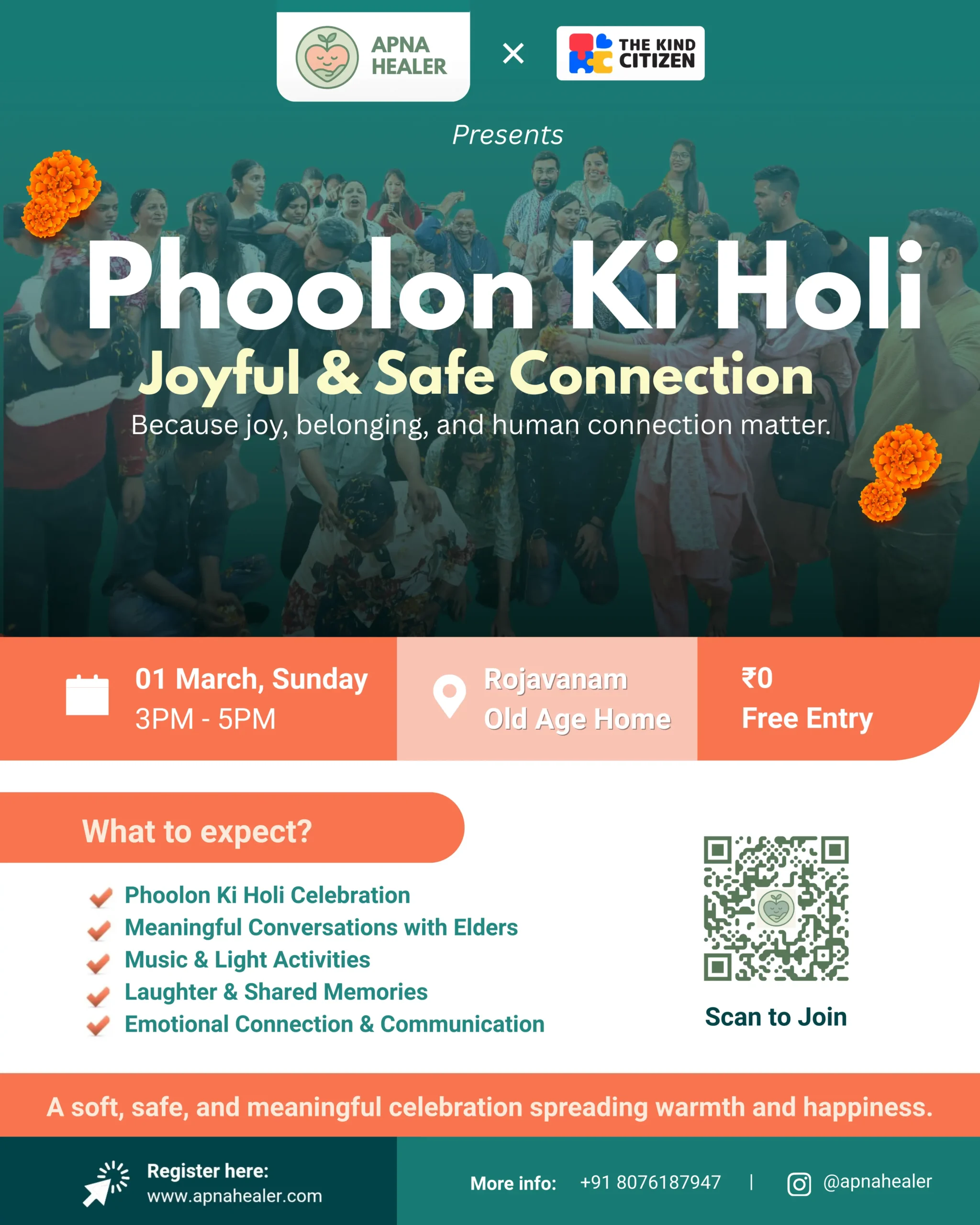 APNA HEALER x The Kind Citizen (TKC) Presents 🌸 Phoolon Ki Holi 🌸 A Celebration of Emotions, Connection & Mental Wellbeing